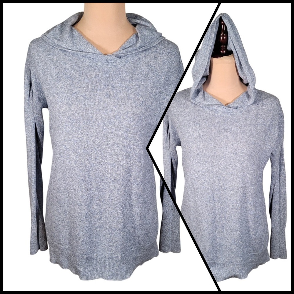 Cynthia Rowley Blue Linen Cotton Knit Hooded Sweater S‎ Coastal  Lightweight
